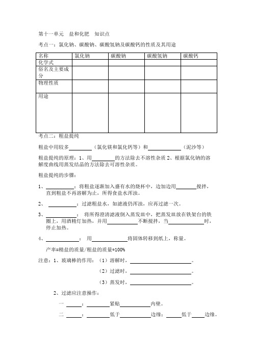 第十一单元  盐和化肥  知识点