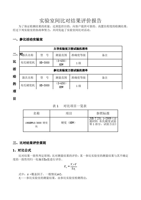 实验室间比对结果评价报告-硬度