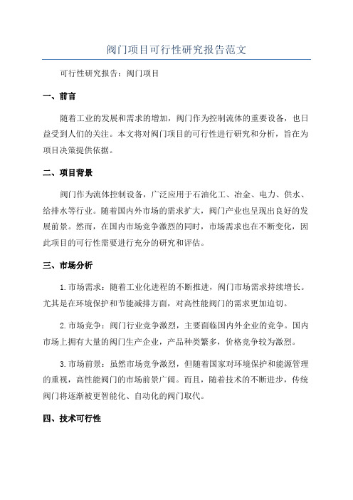 阀门项目可行性研究报告范文