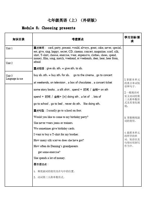 七年级英语上 Module 8