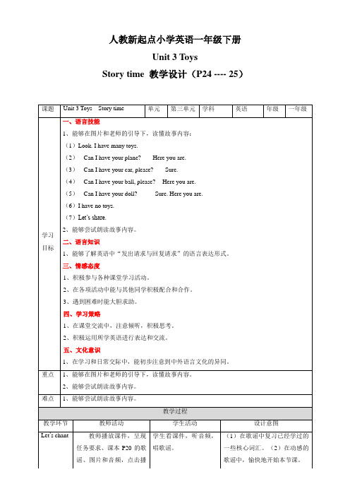 Unit 3 Toys Story time 教案