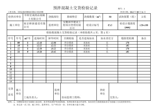 预拌混凝土交货检验记录       编号