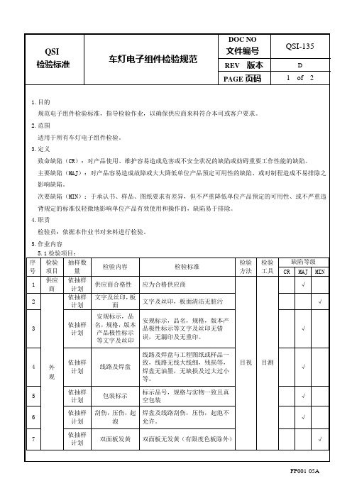 车灯电子组件检验规范