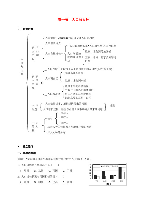 福建省漳州市2016-2017学年七年级地理上册 4.1 人口与人种校本作业 新人教版