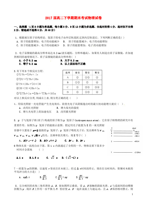 江西省宜市奉新县第一中学高二物理下学期期末考试试题