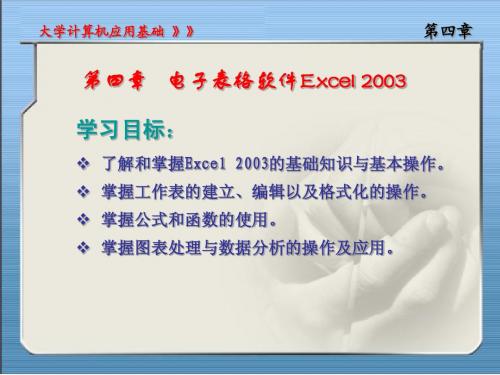 第四章Microsoft Excel 2003 电子表格软件