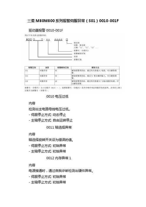 三菱M80M800系列报警伺服异常（S01）0010-001F