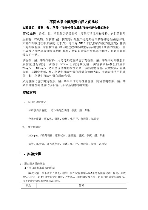 不同水果中糖类蛋白质之间比较