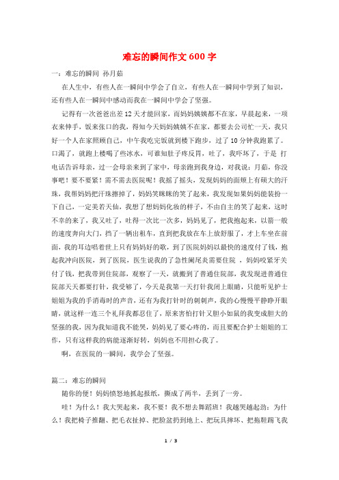 难忘的瞬间作文600字