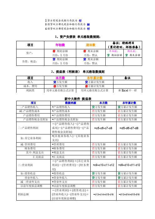 新中大财务软件单元格取数规则