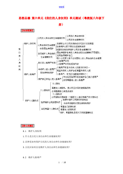 八年级政治下册 第六单元《我们的人身权利》单元测试粤教版