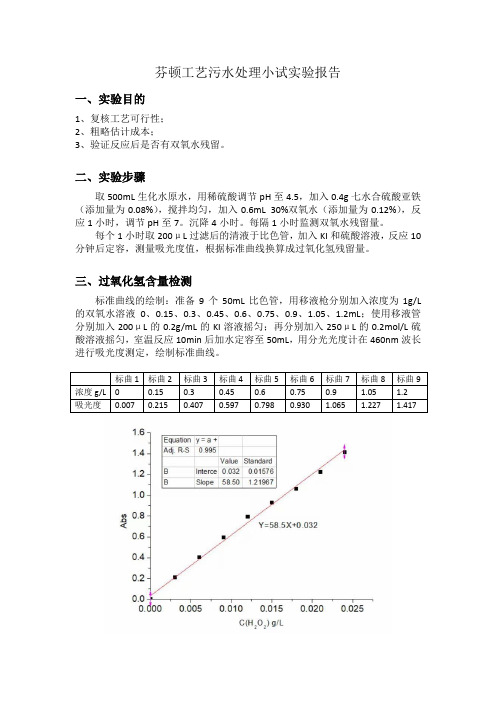 芬顿工艺污水处理小试实验报告