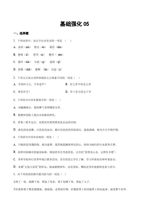 部编版小升初新七年级语文暑假衔接讲义基础强化05(学生版+解析)