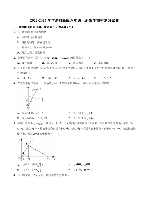 2022-2023学年沪科版八年级上册数学期中复习试卷含答案解析