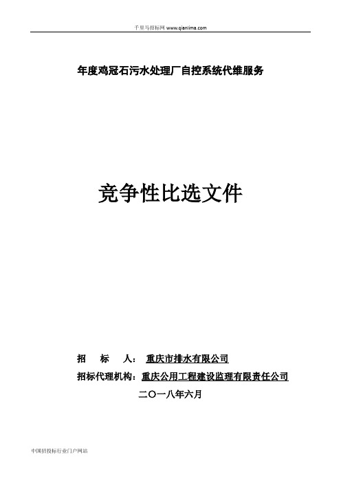 污水处理厂自控系统代维服务项目招投标书范本