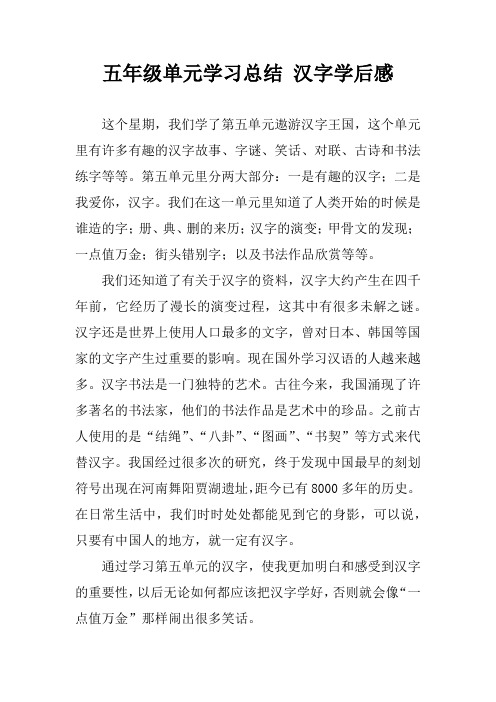 五年级单元学习总结 汉字学后感