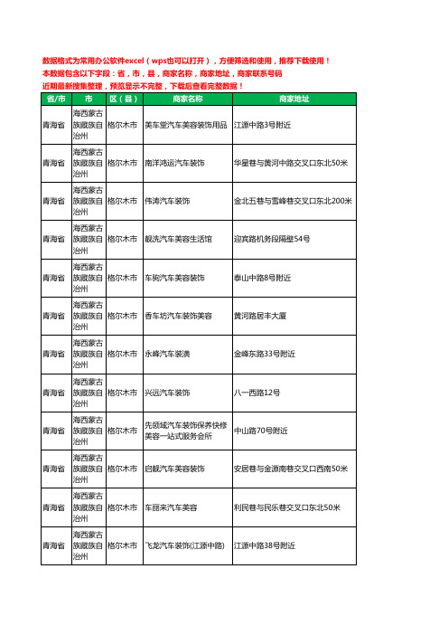 2020新版青海省海西蒙古族藏族自治州格尔木市汽车装潢工商企业公司商家名录名单联系电话号码地址大全57家