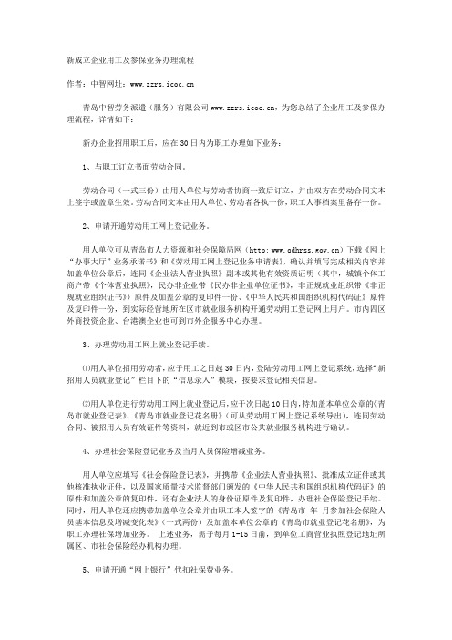 新成立企业用工及参保业务办理流程