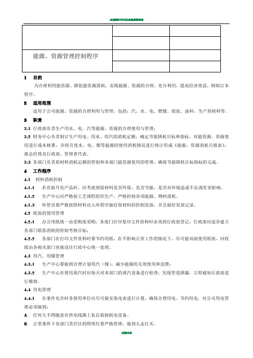 能源、资源管理控制程序