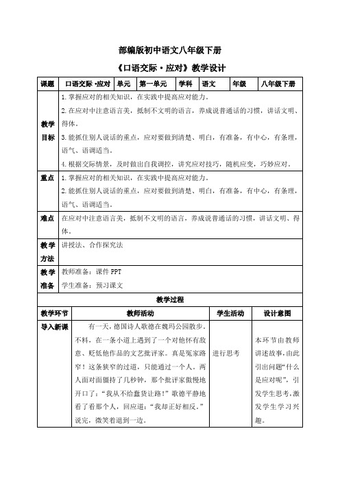 八年级语文下册口语交际：应对(教案)