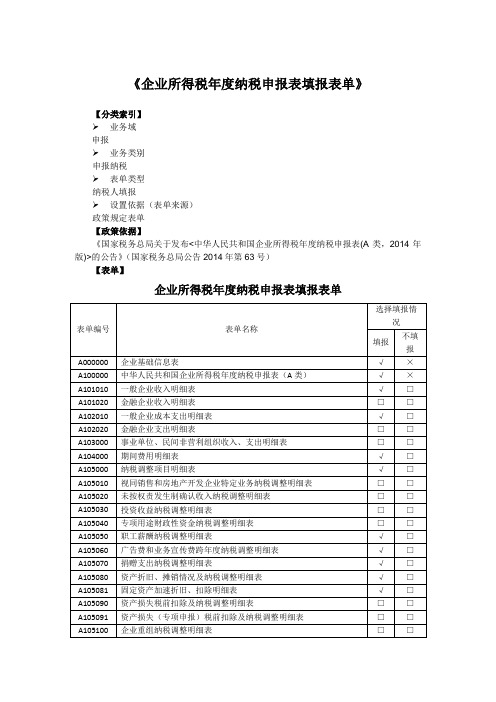 A06557《企业所得税年度纳税申报表填报表单》