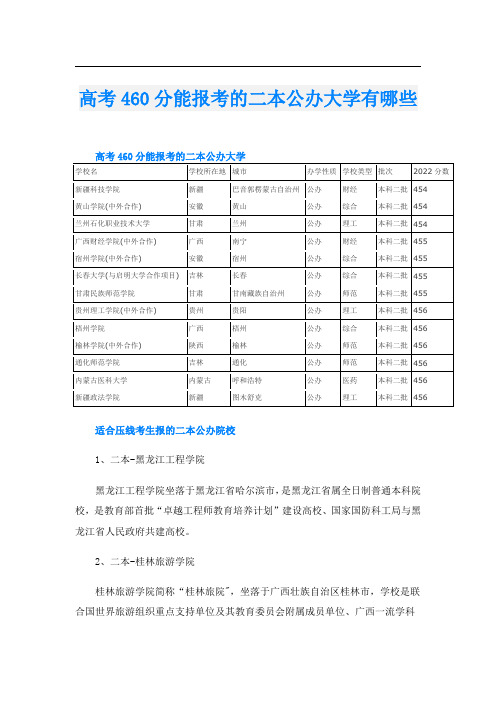 高考460分能报考的二本公办大学有哪些