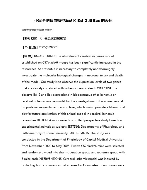 小鼠全脑缺血模型海马区Bcl-2和Bax的表达