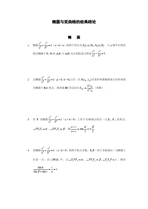 椭圆与双曲线的一些结论