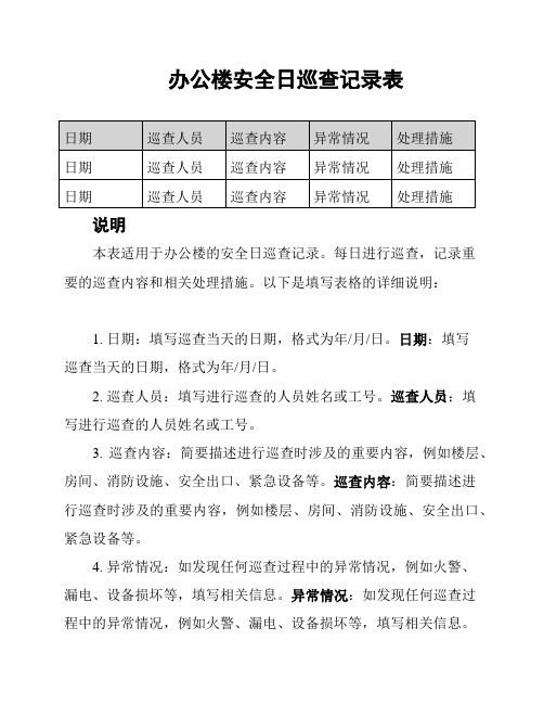 办公楼安全日巡查记录表