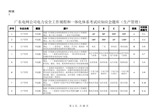 电力安全工作规程和一体化体系考试应知应会题库(生产管理)