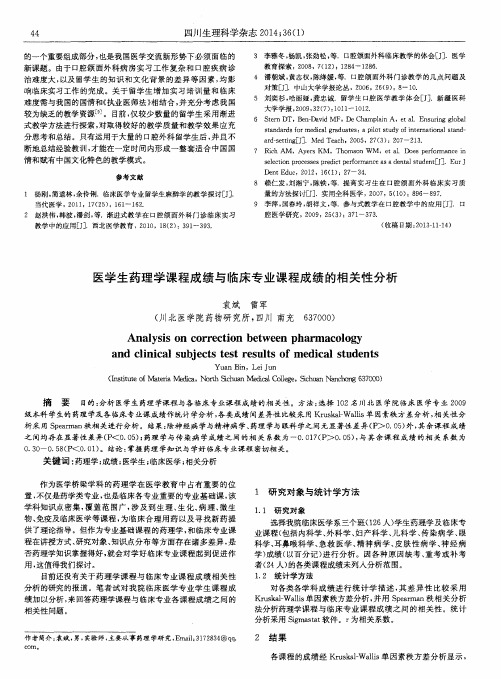 医学生药理学课程成绩与临床专业课程成绩的相关性分析