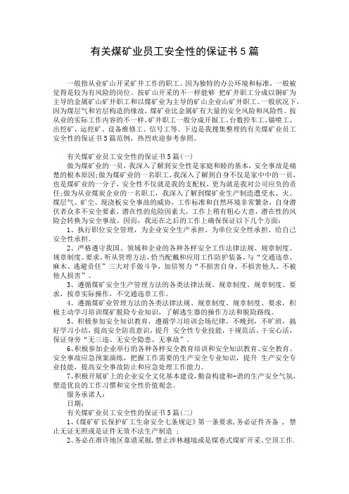 有关煤矿业员工安全性的保证书5篇