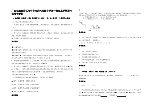 广西壮族自治区南宁市市武鸣高级中学高一物理上学期期末试卷含解析