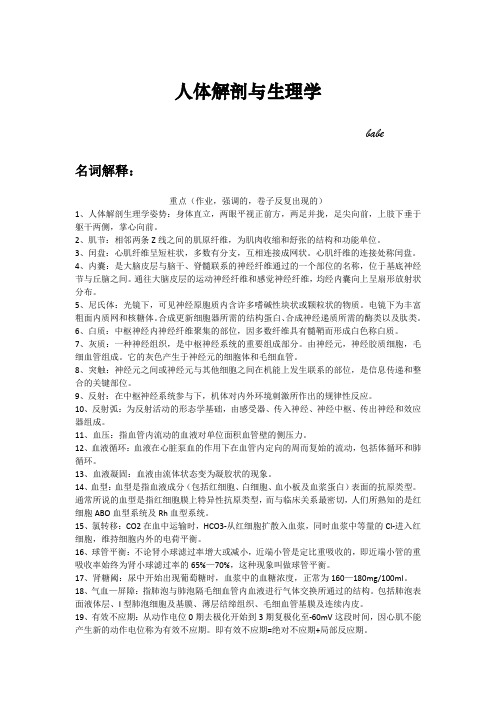 人体解剖生理学复习资料