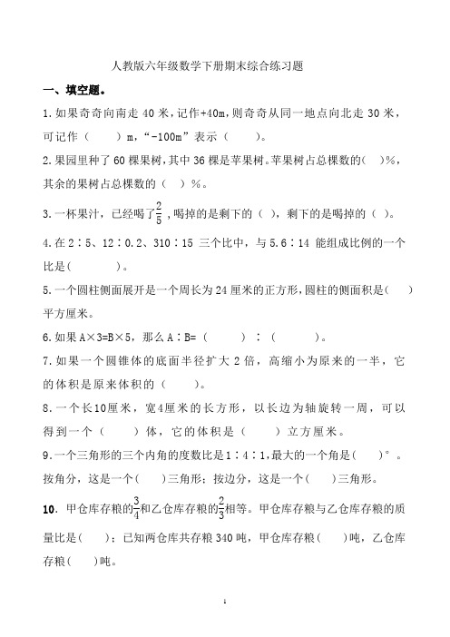 人教版六年级数学下册期末综合练习题9