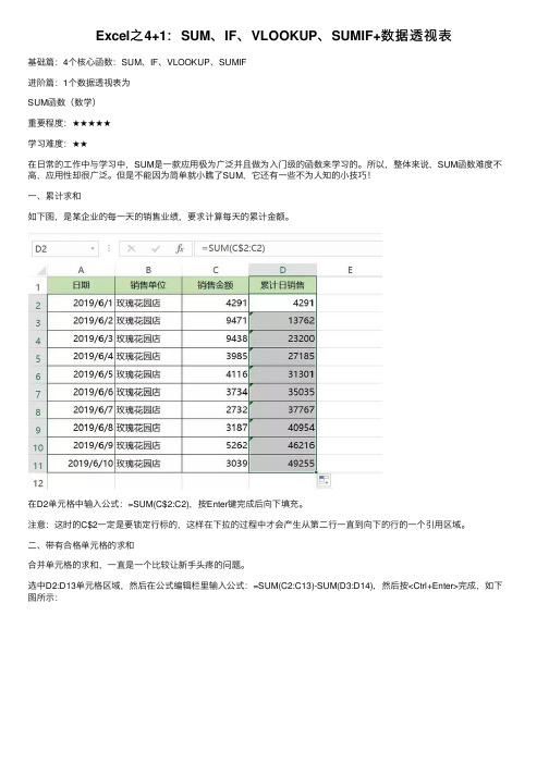 Excel之4+1：SUM、IF、VLOOKUP、SUMIF+数据透视表