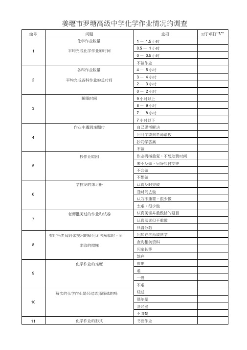 罗塘高中化学作业情况调查表