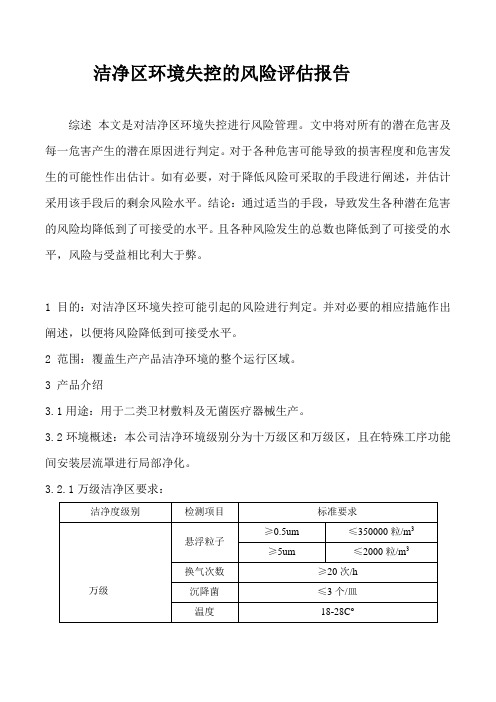 洁净区环境失控评估报告