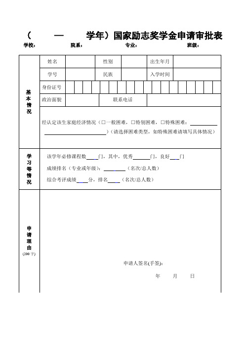 奖学金申请审批表模板