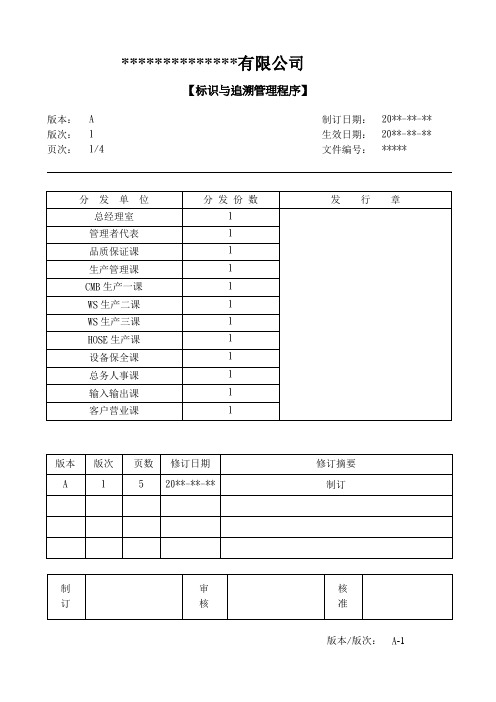 TS16949  标识与追溯管理程序