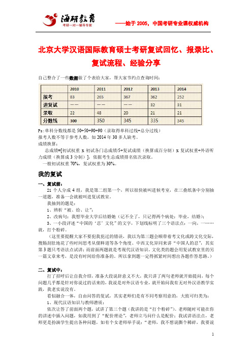 北京大学汉语国际教育硕士考研复试回忆、报录比、复试流程、经验分享