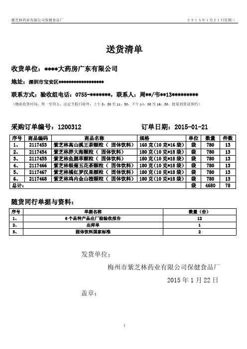 食品药品.发货清单