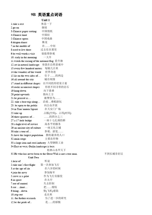 9B Unit 1-4 重点词组