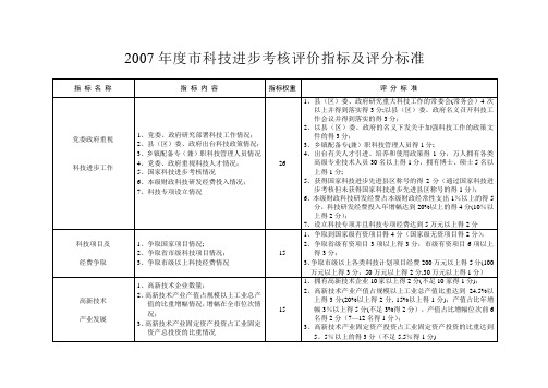 2007科技进步考核评价指标及评分标准