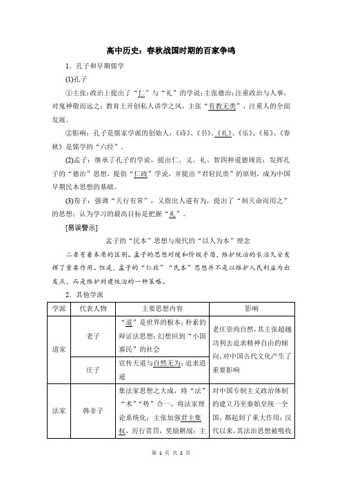 高中历史：春秋战国时期的百家争鸣