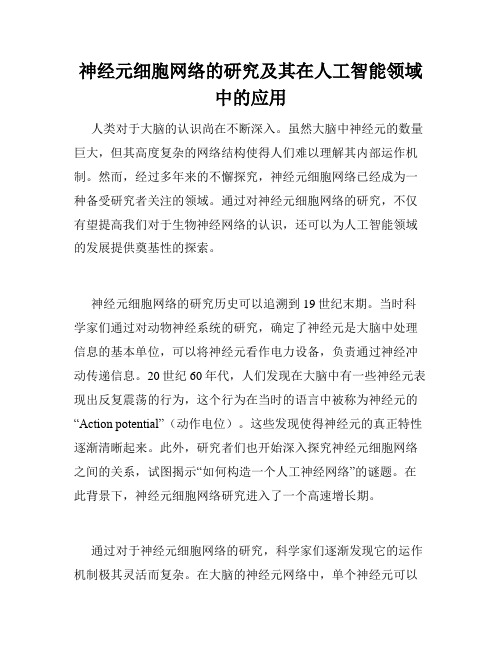 神经元细胞网络的研究及其在人工智能领域中的应用