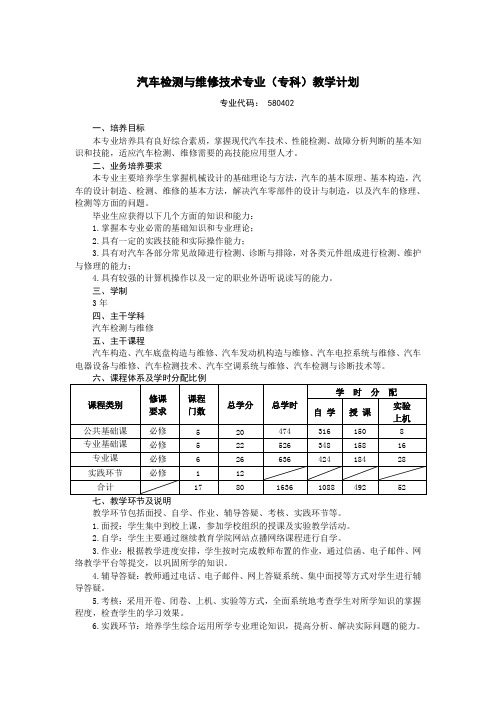 专业专科或专科起点本科培养计划