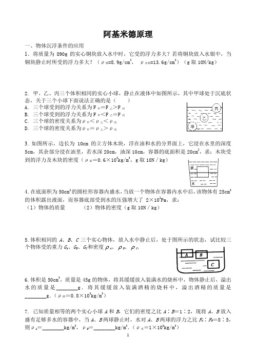 阿基米德原理(浮力)练习