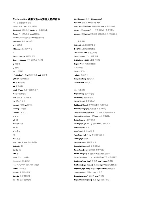 Mathematica函数大全--运算符及特殊符号