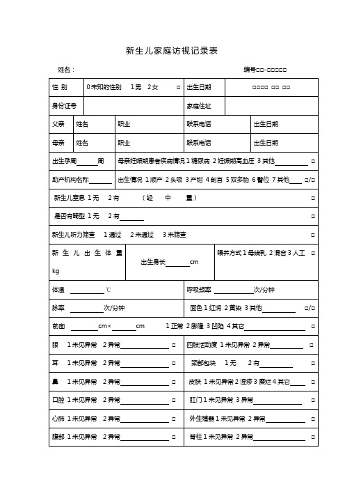 新生儿家庭访视记录表